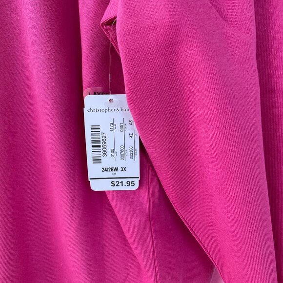 NWT CJ BANKS 3/4 Sleeve Satin Trim Tee 3X Pink - Picture 3 of 5